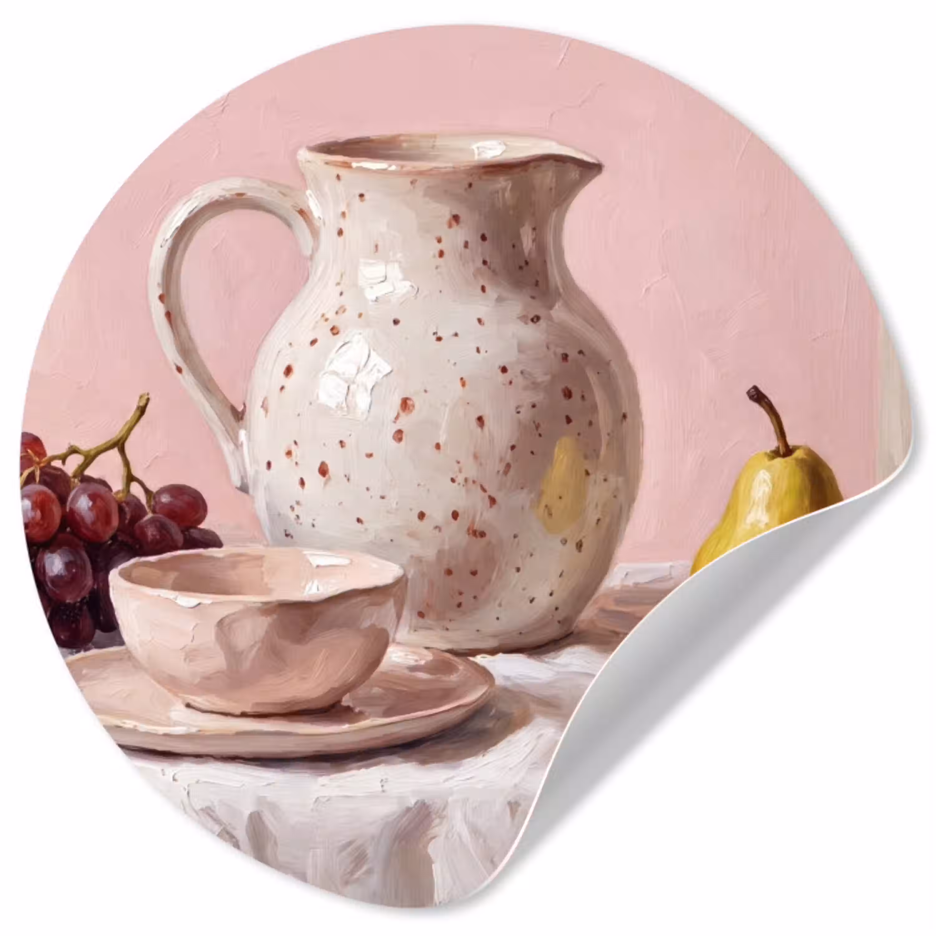 Stilleven - Fruit - Roze Wandcirkel behangsticker klein -3d