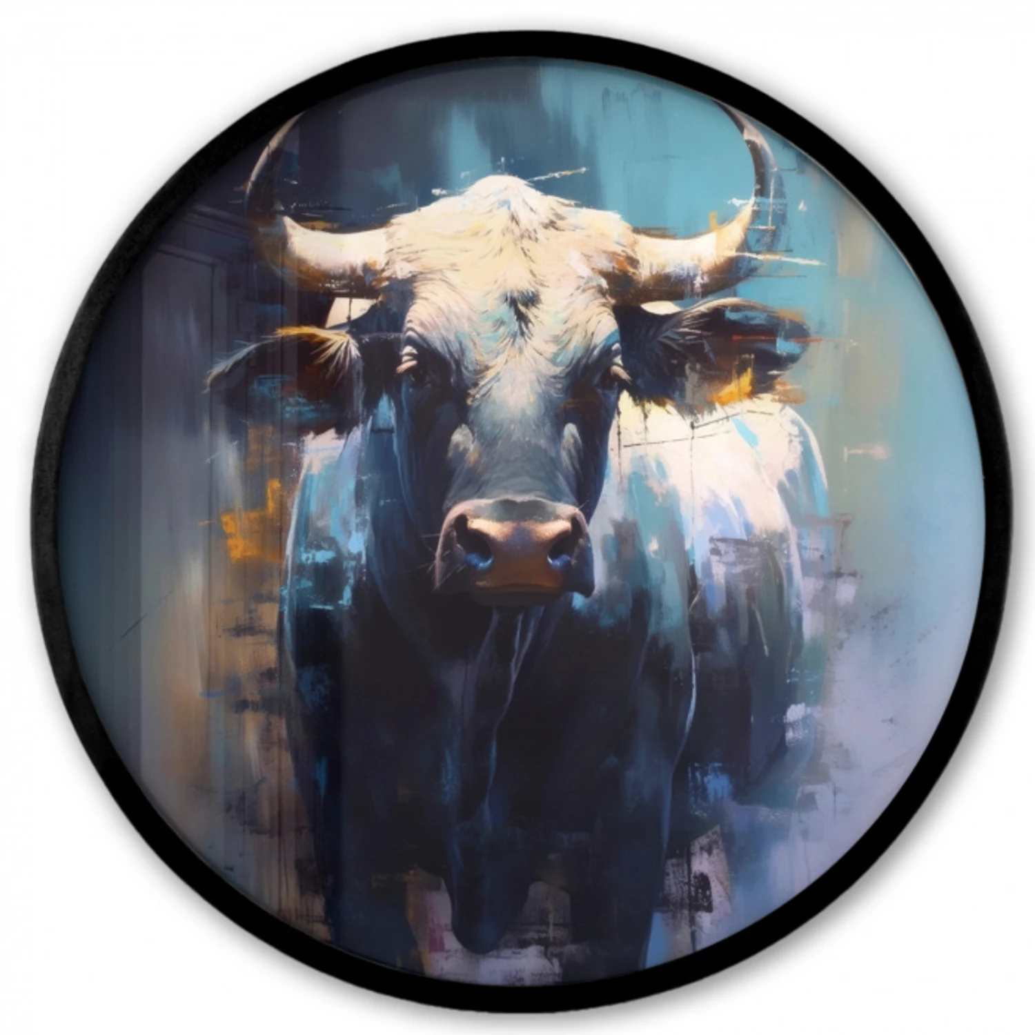 Stier - Zwart - Abstract - Horens Fotolijst rond zonder passe partout klein -3d