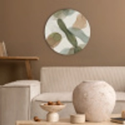 Abstract - Vormen - Modern - Kunst - Groen - Bruin Akoestische PET Vilt - Rond klein -sfeer1
