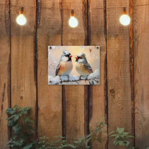 Vogels - Tak - Winter - Sneeuw tuinposter los doek klein -sfeer1