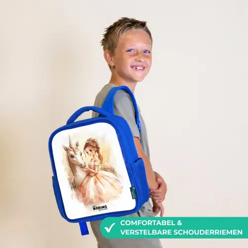 Prinses in jurk met witte eenhoorn Kinderrugzak - Blauw middel -sfeer3_NL