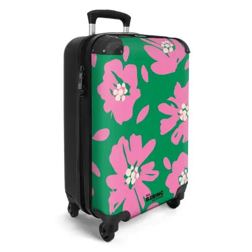Pastel bloemen - Roze met groen NBS - Handbagage koffer - Kinderen Unisex middel -productfoto_3d
