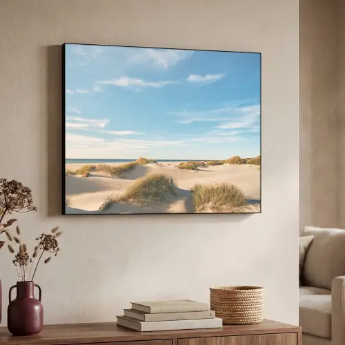 Duinen - Zomer - Landschap - Zee - Strand Textielframe zwart klein -sfeer3
