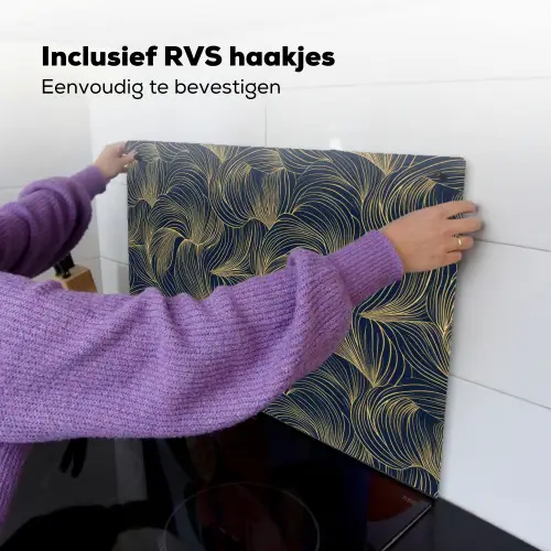 Abstract - Lijnen - Blauw - Goud Inductie beschemer met haakjes klein 777 -ky-ophangen-nl