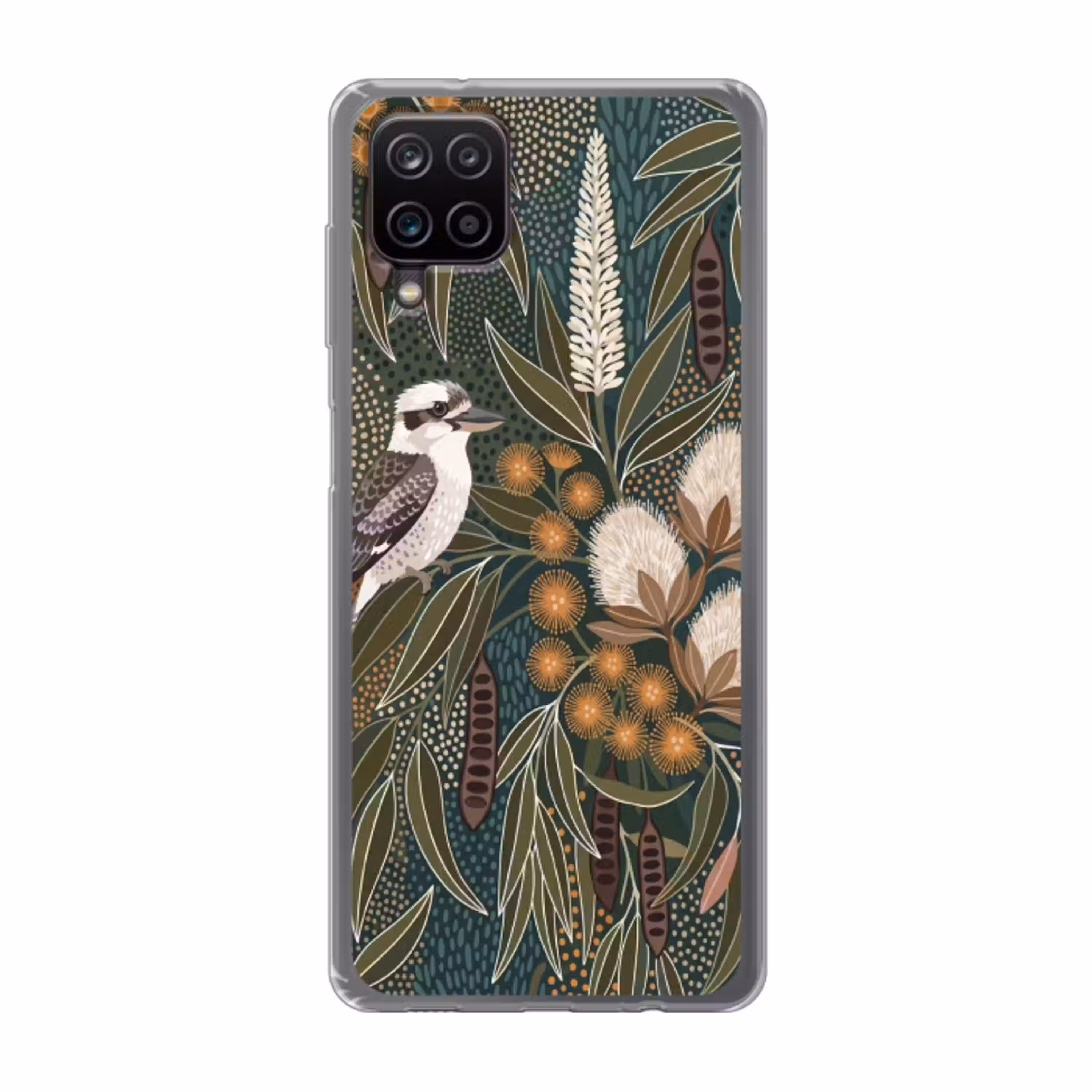 Vogel - Bladeren - Natuur - Illustratie - Groen Telefoonhoesje Samsung Galaxy A12 klein -3d