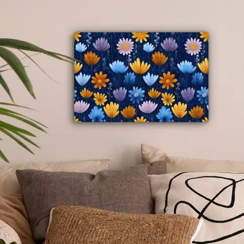 Bloemen - Patroon - Blauw - Contrast canvas 2cm klein -sfeer1