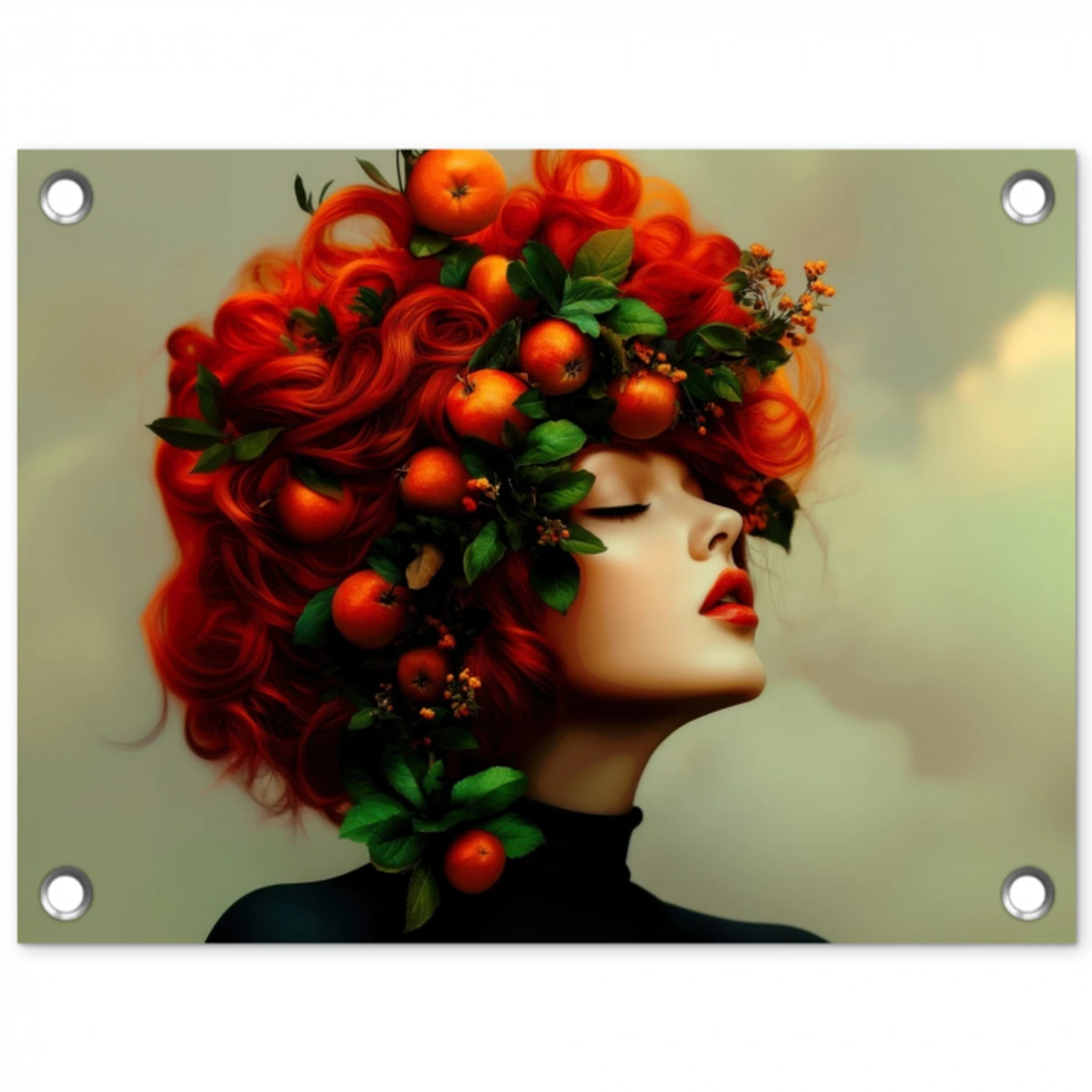 Vrouw - Appels - Rood - Bladeren tuinposter los doek klein -3d