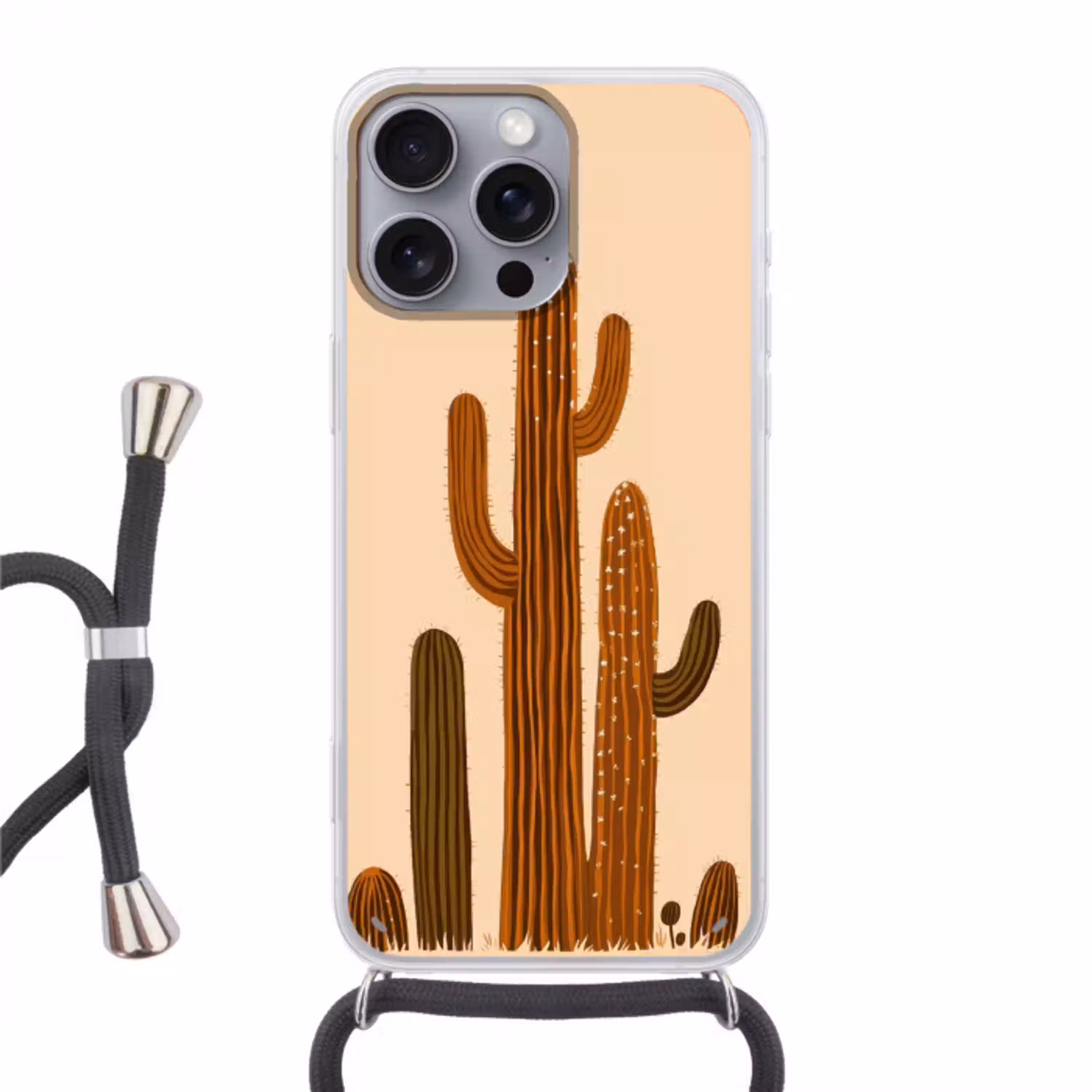 Cactus - Woestijn - Zand - Bruin Hoesje iPhone 16 Pro Max met koord klein -3d