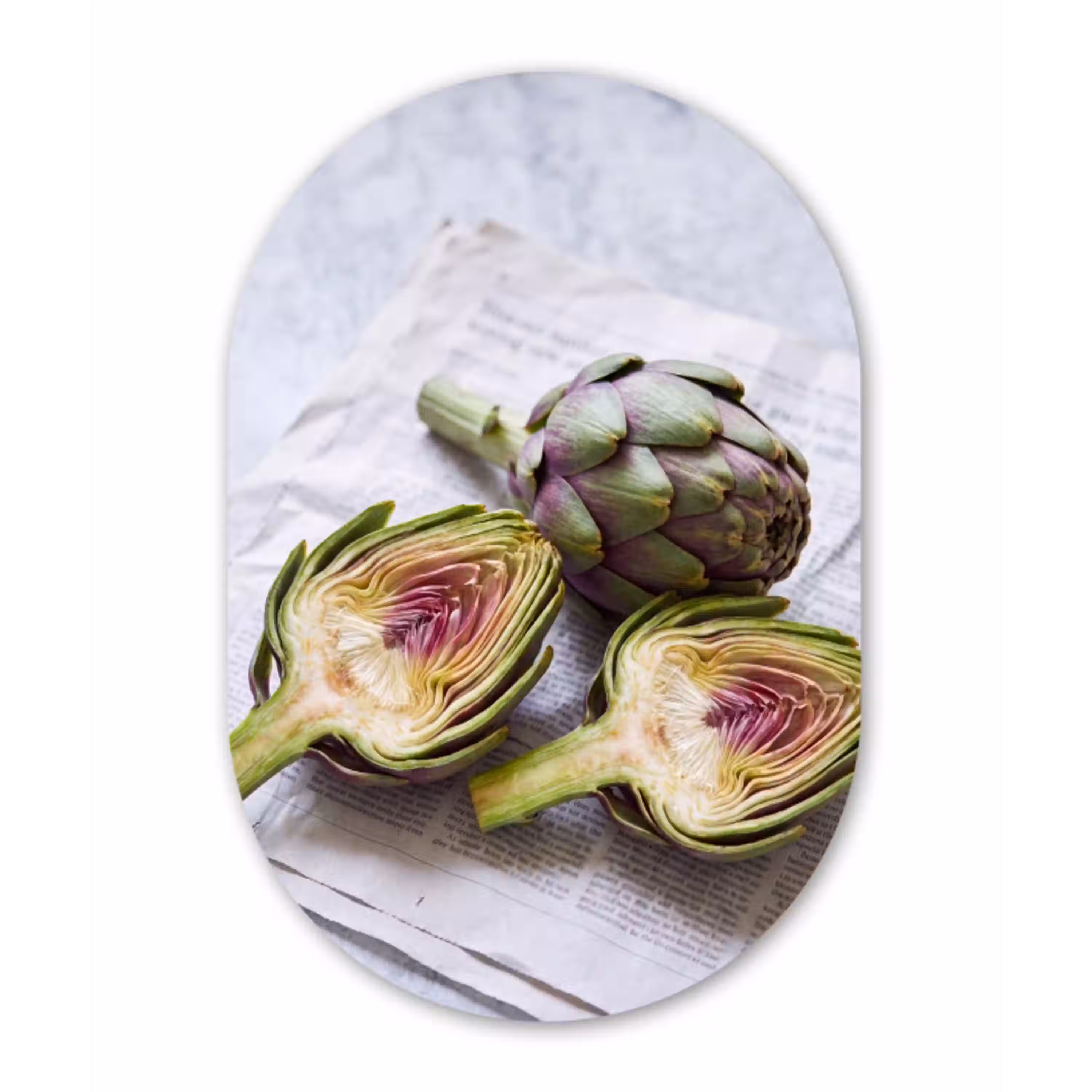 Artisjok - Doorgesneden - Eten Wandcirkel Ovaal Glas middel -3d
