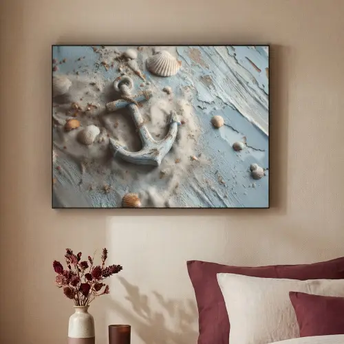 Anker - Hout - Schelpen - Zand Textielframe - compleet frame klein -sfeer1
