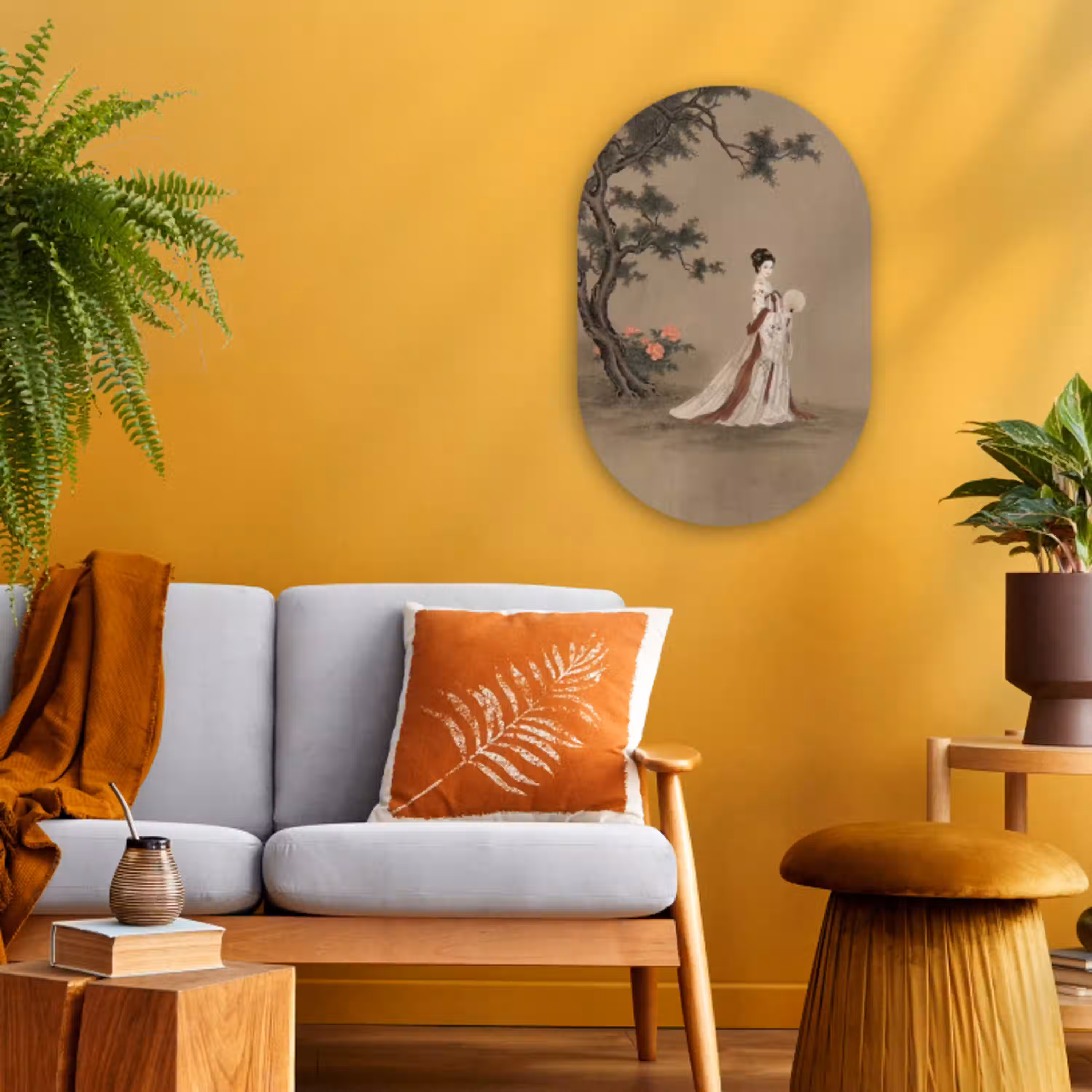 Vrouw - Azië - Kunst - Beige Wandcirkel Ovaal Forex klein -sfeer4