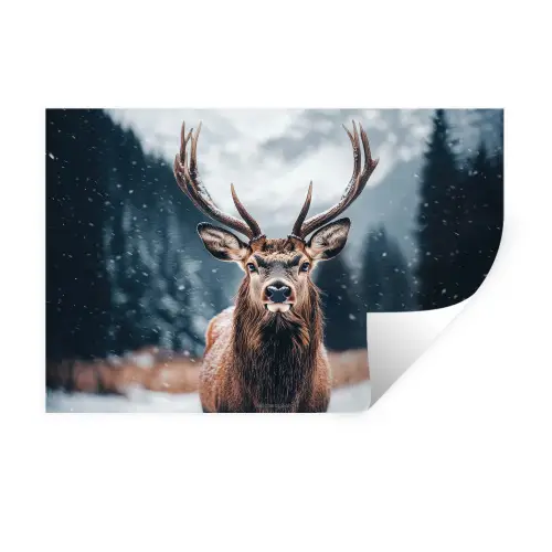 Hert - Winter - Hertenkop - Sneeuw - Gewei Muursticker klein -3d