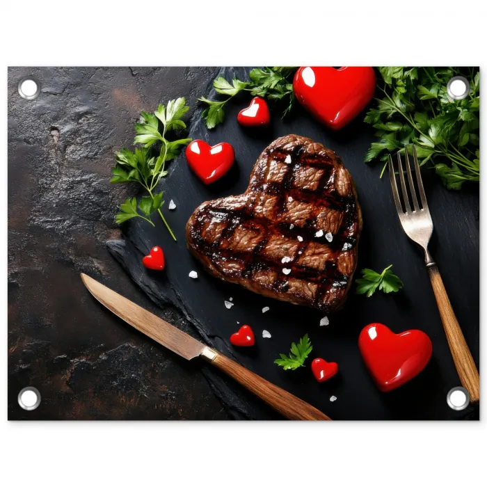 Steak - Hart - Bestek tuinposter los doek klein -3d