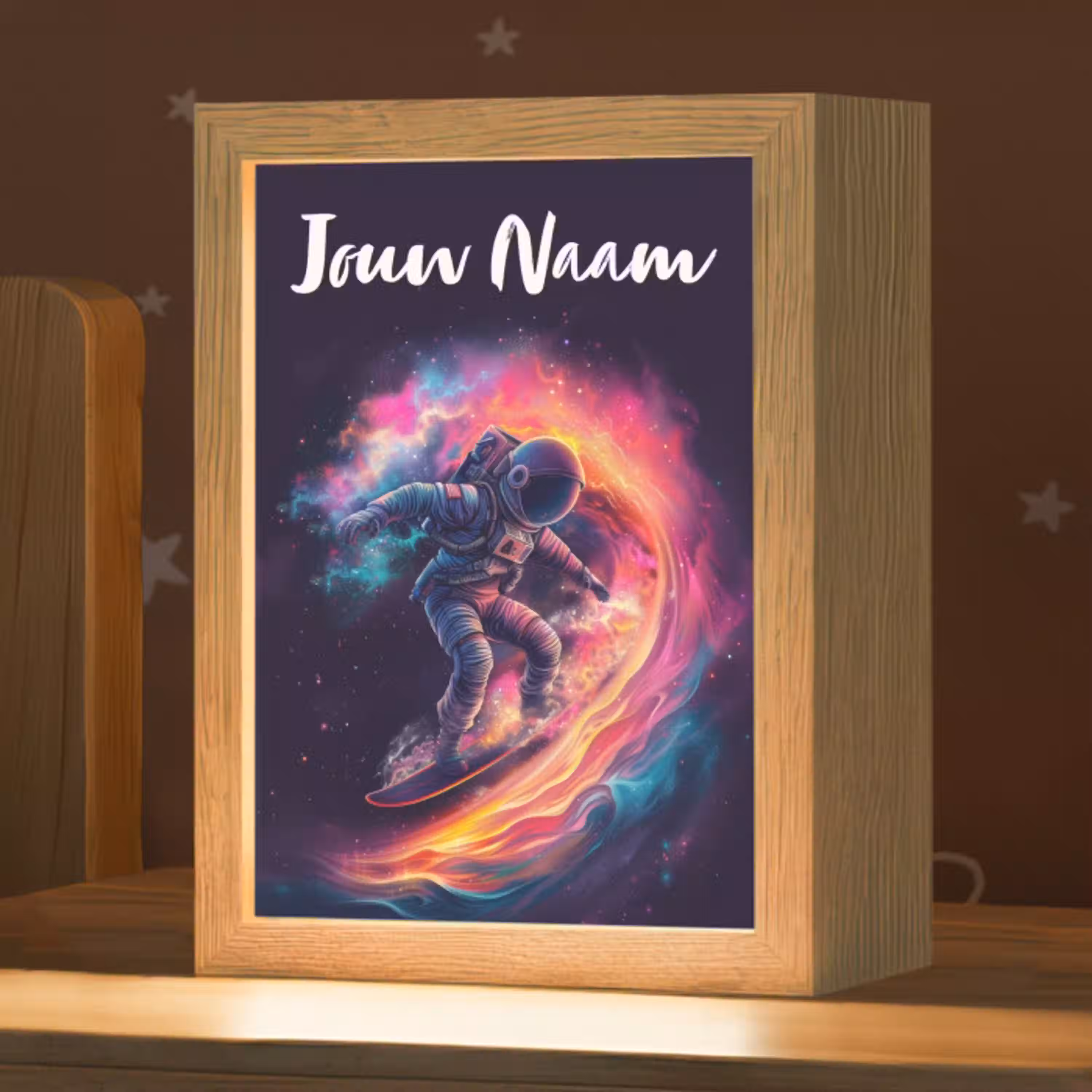 Astronaut - Ruimte - Surfen - Kleurrijk Light Box met kabel (Kinderlampje) klein -zzz_3d_website