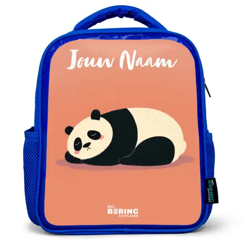 Panda - Slapen - Oranje Kinderrugzak - Blauw middel -3d