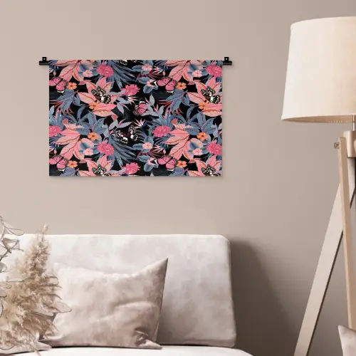 Zomer - Vlinder - Zwart - Roze Wandkleed katoen klein 269 -sfeer4