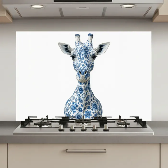 Giraffe - Delfts blauw - Dieren - Minimalistisch keuken achterwand spatscherm klein -3d_website