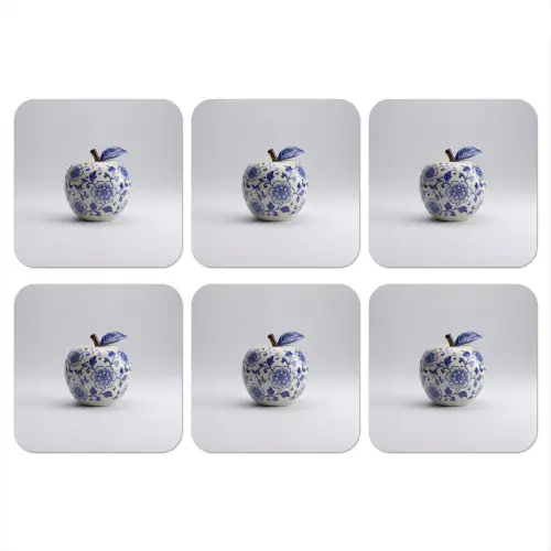 Appel - Blauw - Klassiek onderzetter kurk middel -3d