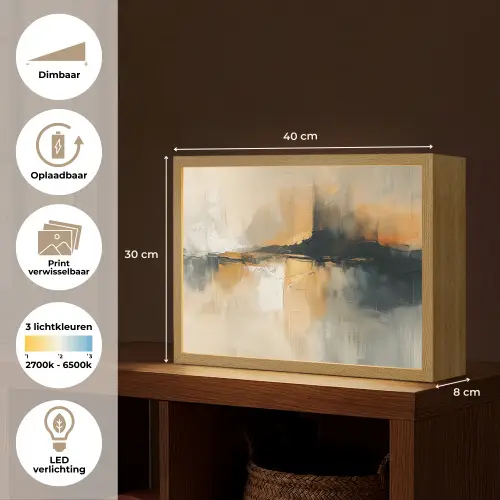 Modern - Abstract - Goud - Zwart Light Box met batterij (Wandlamp) middel -USP_websiteoverzichtNL
