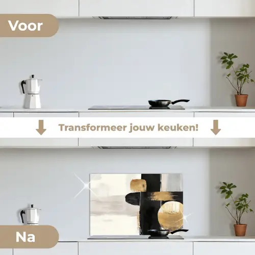 Vormen - Penseelstreken - Abstract - Goud keuken achterwand spatscherm klein -voor_na_NL