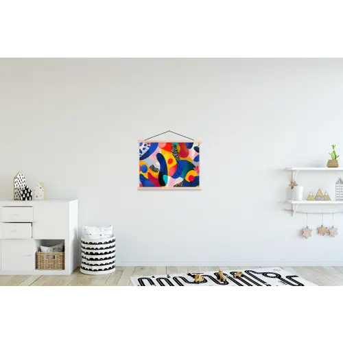 Vormen - Abstract - Stippels - Blauw textielposter latten blank klein -kinderkamer