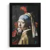 Meisje met de parel - Johannes Vermeer - Bloemen - Rood fotolijst zwart zonder passe partout klein -3d