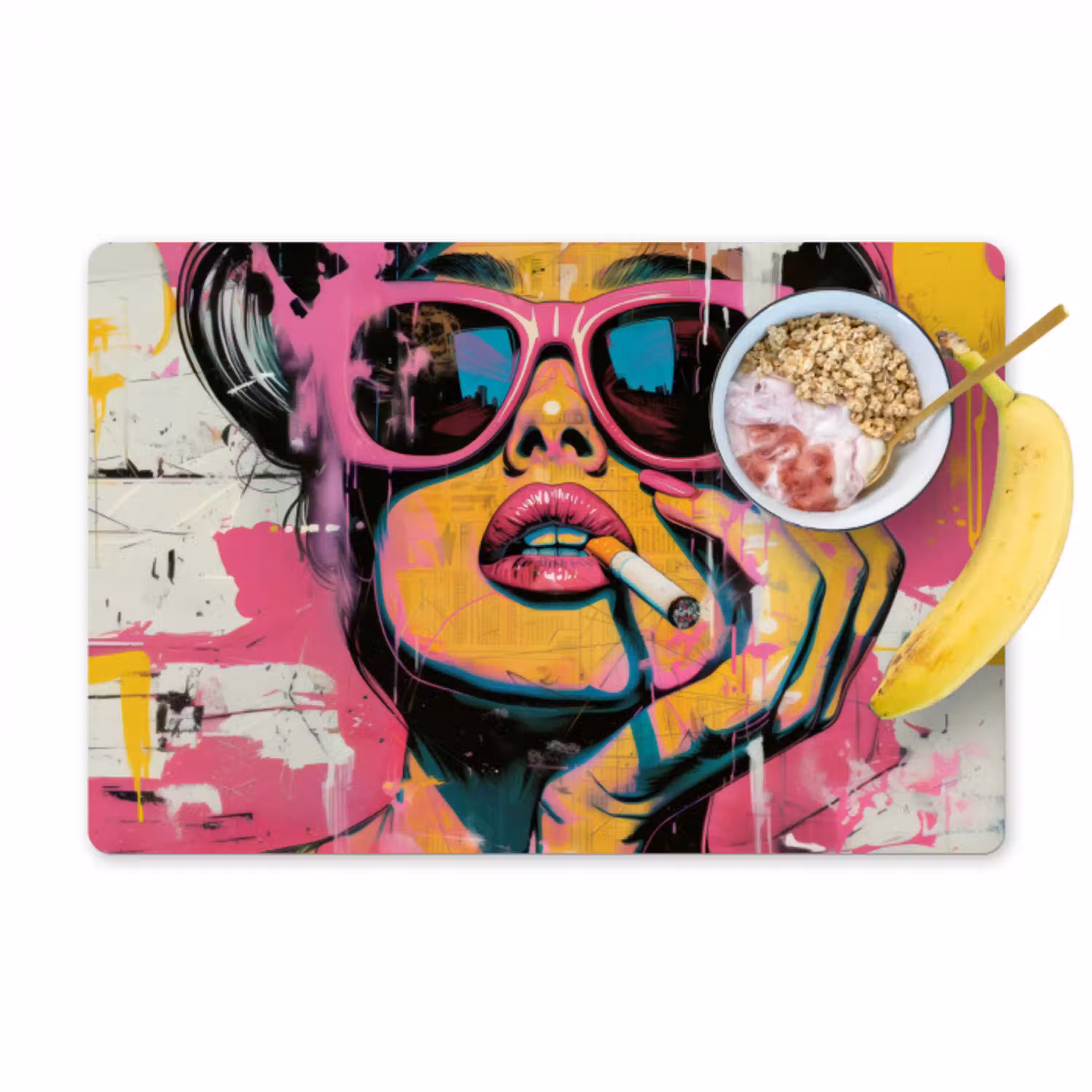 Portret - Vrouw - Abstract - Zonnebril Placemat vinyl groot -zzzproduct_Kitchenyeah-website