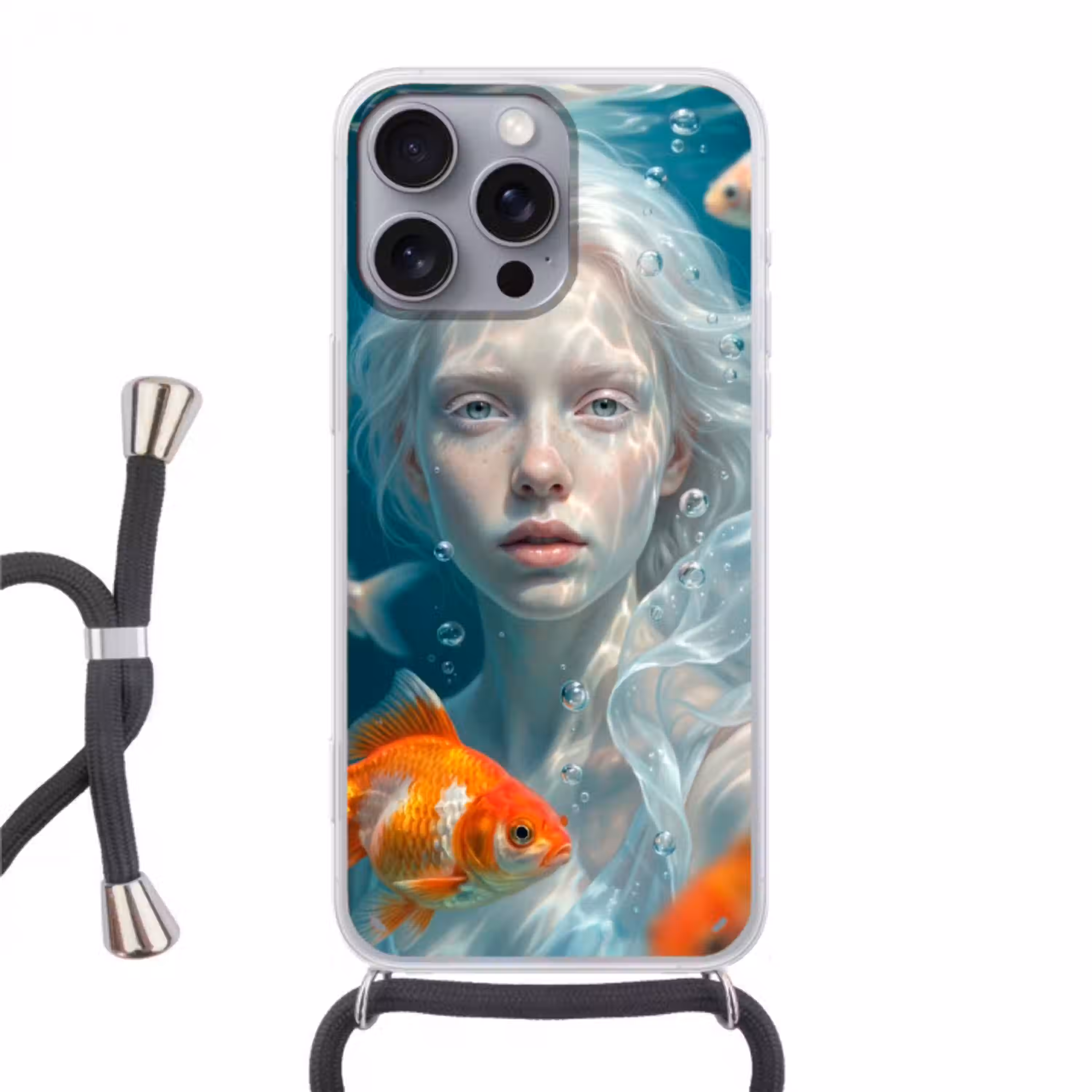 Mens - Onderwater - Vis - Modern - Blauw Hoesje iPhone 16 Pro Max met koord klein -3d