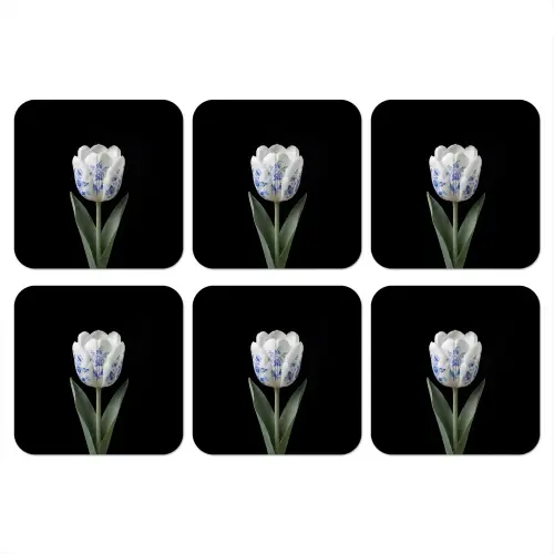 Tulp - Patroon - Blauw onderzetter kurk middel -3d