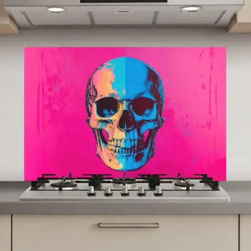 Neon - Blauw - Pop-art - Schedel keuken achterwand spatscherm klein -3d_website