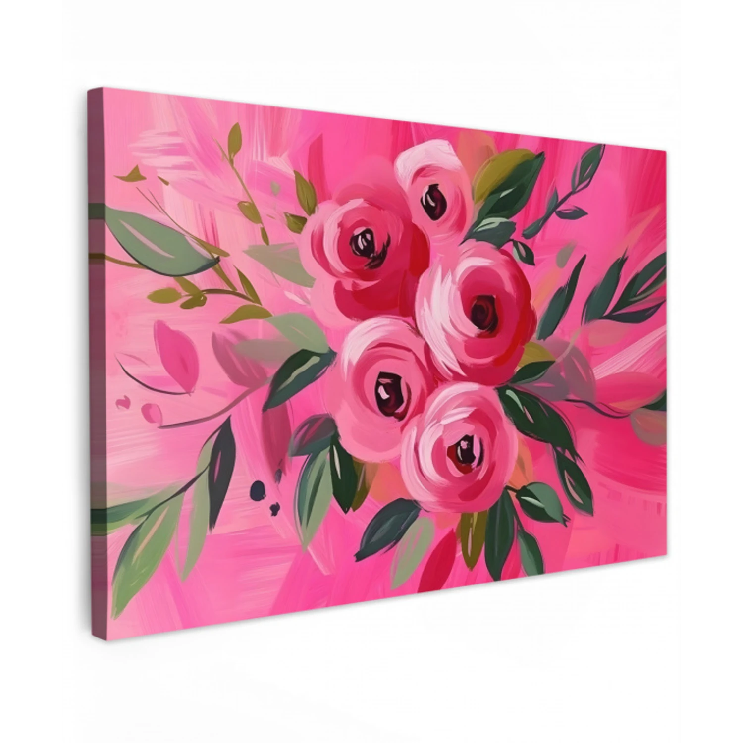 Bloemen - Verf - Roze Tuinposter op houten frame 2 cm dik klein -3d