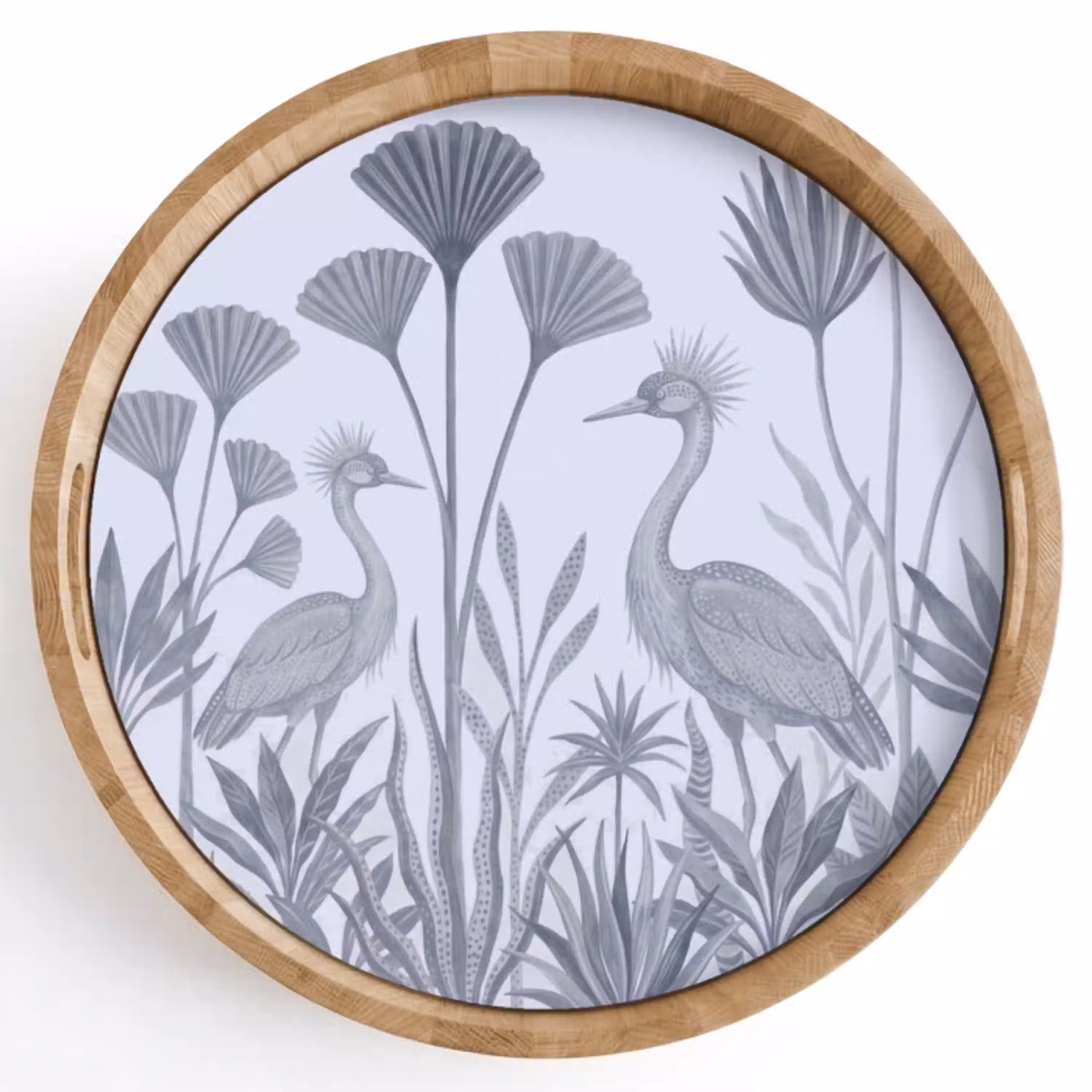 Vogel - Tropisch - Illustratie - Blauwgrijs - Natuur Dienblad Rond middel -z3d_shopping