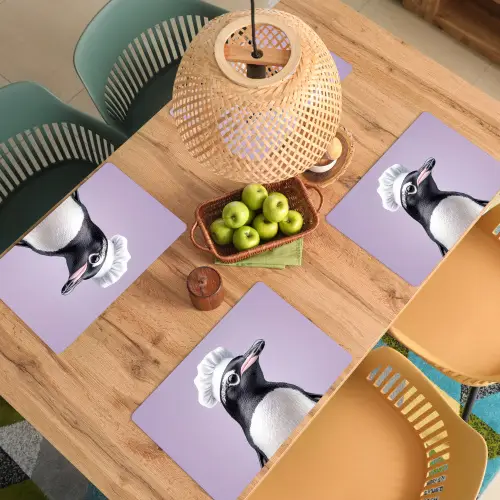 Pinguïn - Koksmuts - Lief - Paars Placemat vinyl groot -zzsfeer5_Kitchenyeah-website