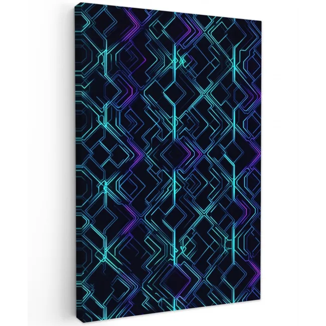 Gaming - Ruitvormen - Abstract - Neon - Paars Tuinposter op houten frame 2 cm dik middel -3d