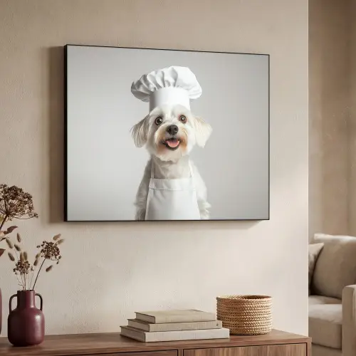 Hond - Wit - Kok Textielframe zwart klein -sfeer3