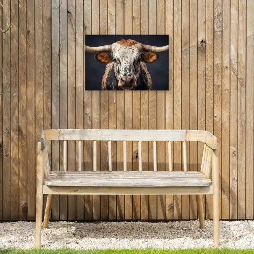 Stier - Kleurrijk - Hoorns Tuinposter op houten frame 2 cm dik klein -sfeer4