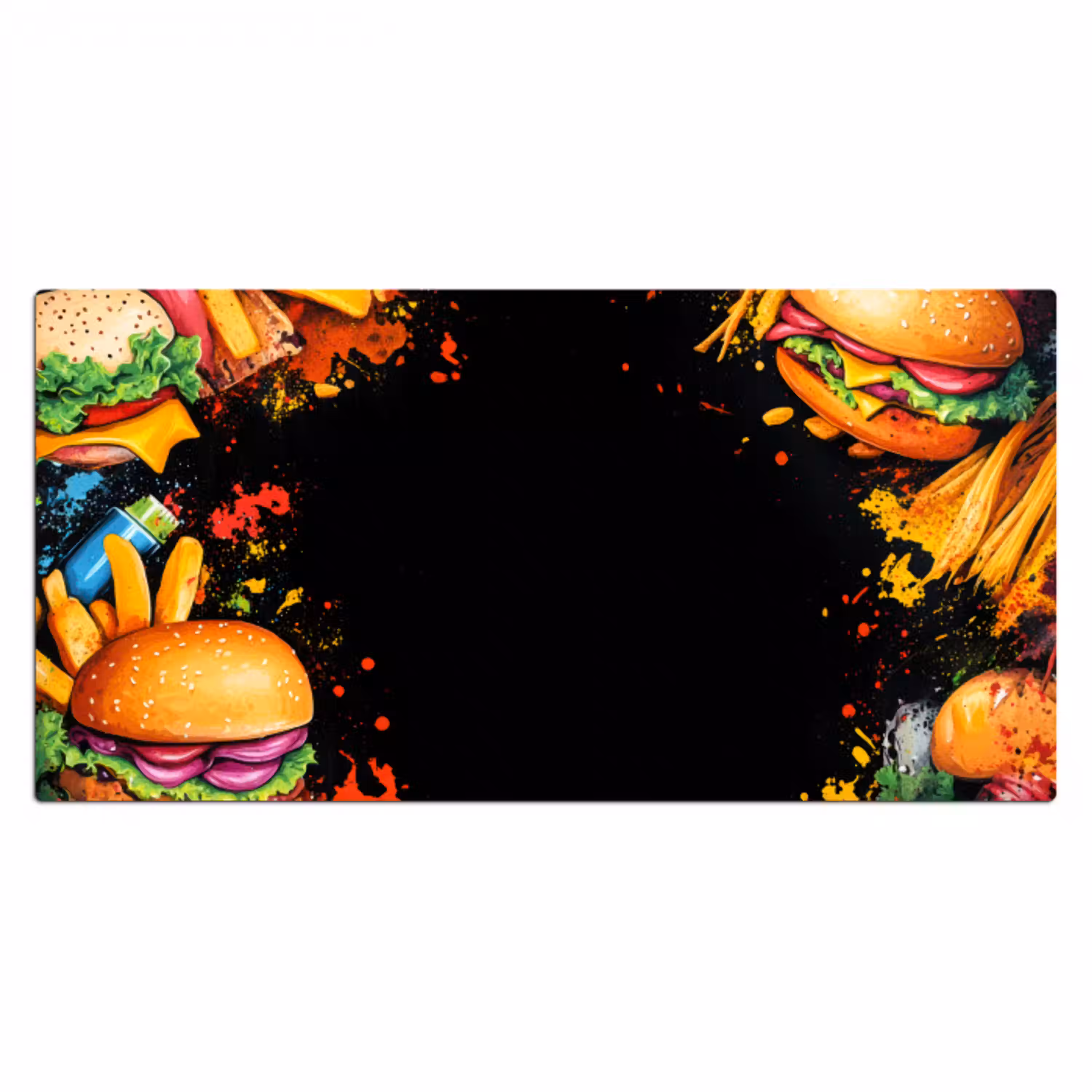 Fastfood - Graffiti - Hamburger - Eten - Modern Muismat XXL klein -3d_leeg