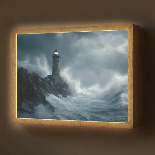 Rotsen - Vuurtoren - Golven - Klliffen Light Box met batterij (Wandlamp) middel -z3d_website