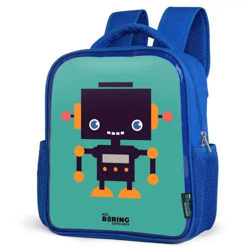 Groene robot Kinderrugzak - Blauw middel -schuin