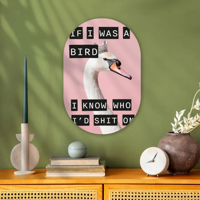 Zwaan - Vogel - Decoratie - Roze Wandcirkel Ovaal Forex klein -sfeer2