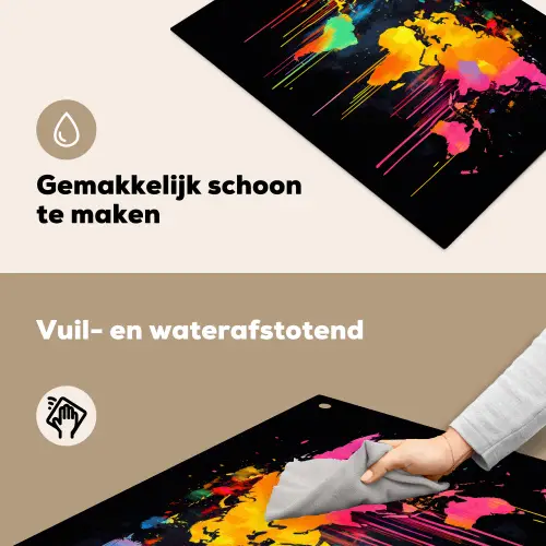 Wereldkaart - Verf - Kleurrijk - Graffiti - Wereld Inductie beschemer met haakjes klein -ky-schoon-nl