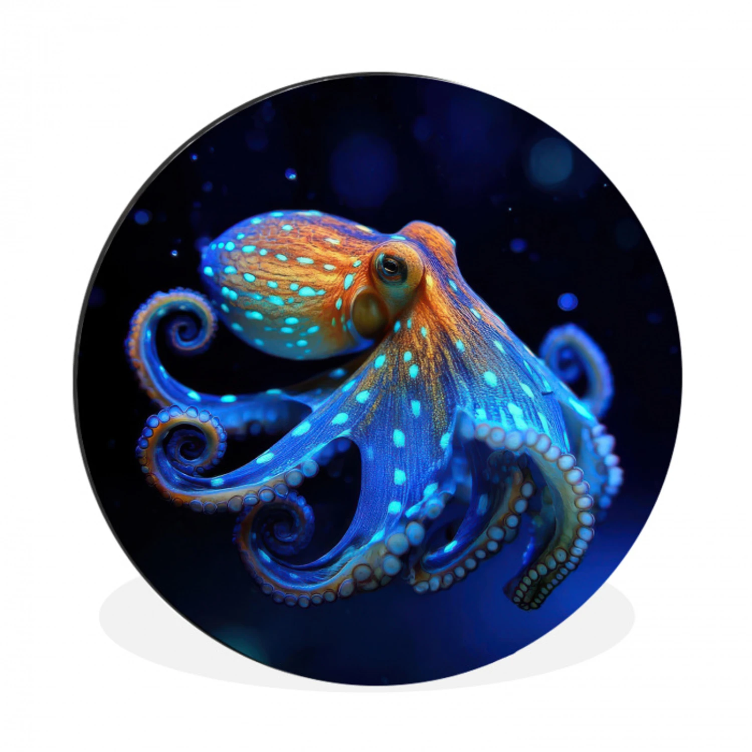 Octopus - Stippen - Blauw - Zee Wandcirkel aluminium klein -3d