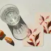 Bloemen - Blaadjes - Minimalistisch - Roze onderzetter kurk middel -sfeer4