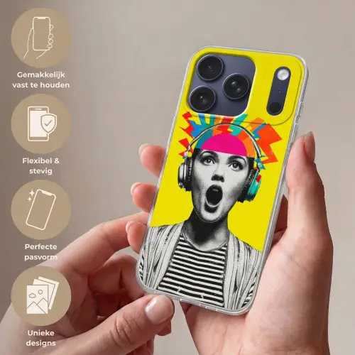 Vrouw - Koptelefoon - Geel Telefoonhoesje iPhone 17 Pro klein -sfeer3_NL