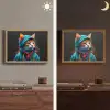 Graffiti - Kat - Zwart - Jas - Street art Light Box met batterij (Wandlamp) middel -sfeer3