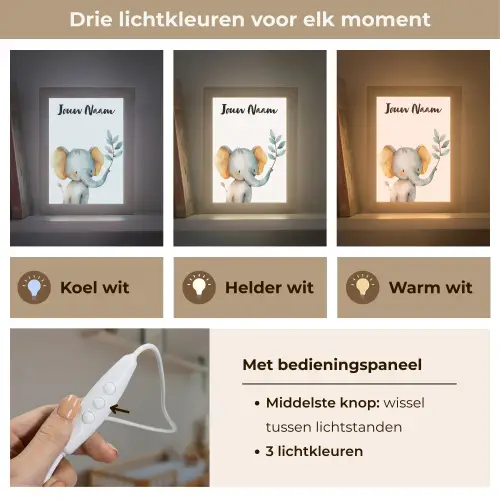 Olifant - Dier - Pastel kleuren Light Box met kabel (Kinderlampje) klein -USP_lichtkleurNL