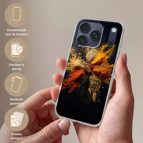 Specerijen - Explosie - Oranje Telefoonhoesje iPhone 17 Pro klein -sfeer3_NL