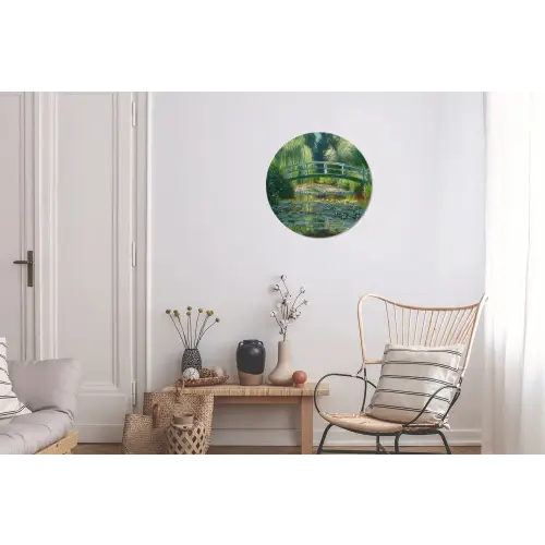 Brug - Hout - Vijver - Waterlelies Wandcirkel aluminium klein -woonkamer