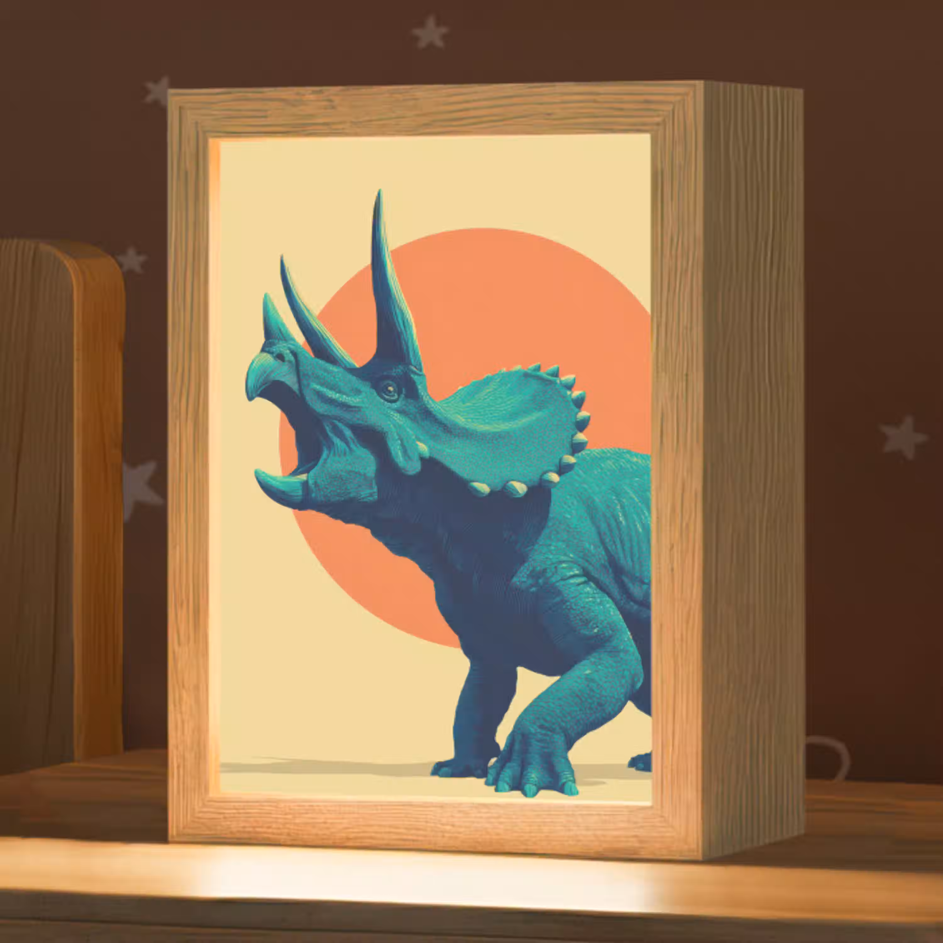 Triceratops - Cirkel - Oranje - Hoorns Light Box met kabel klein -zzz_3d_website