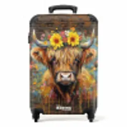 Graffiti schotse hooglander met bloemen NBS - Handbagage koffer - Unisex middel -productfoto_recht